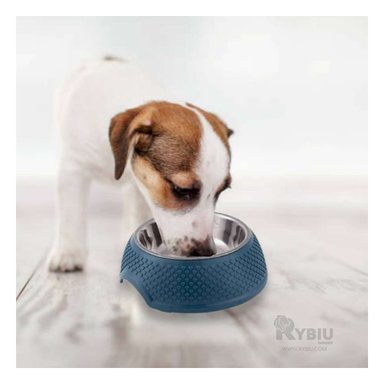 PLATO ACERO INOXIDABLE PERRO Y GATO MA29883 DESMONTABLE PET AZUL OSCURO Y PAPEL REGALO RYBIU