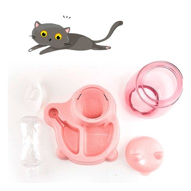 COMEDERO GATO MA31068 DINÁMICO COLOR ROSADO Y STICKERS RYBIU