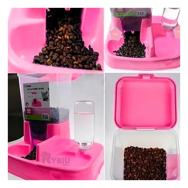 DISPENSADOR AGUA PERRO Y GATO MA31110 DISPENSADOR ALIMENTO AUTOMÁTICO ROSADO Y STICKERS RYBIU
