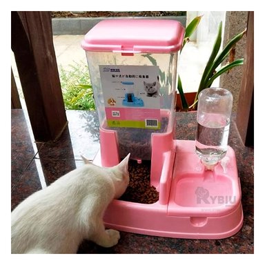 DISPENSADOR AGUA PERRO Y GATO MA31110 DISPENSADOR RACIONES AUTOMÁTICO COLOR ROSADO RYBIU