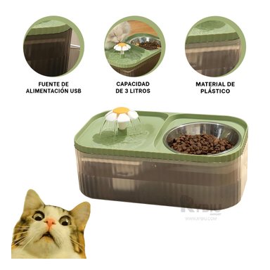 BEBEDERO GATO MA31406 FUENTE MODERNA ÚTIL COLOR VERDE Y STICKERS RYBIU