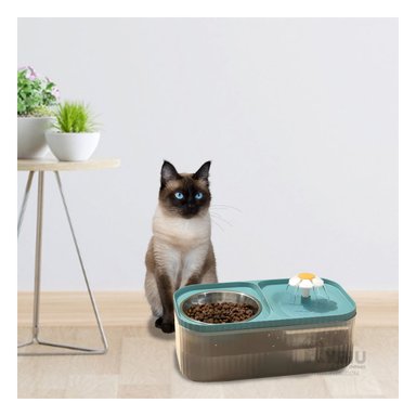 BEBEDERO PERRO Y GATO MA31404 FUENTE CON FORMA RECTANGULAR CELESTE Y STICKERS RYBIU