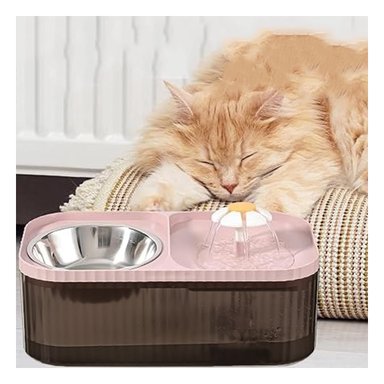 BEBEDERO PERRO Y GATO MA31403 FUENTE FORMA RECTANGULAR COLOR ROSADO Y STICKERS RYBIU