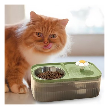 BEBEDERO PERRO Y GATO MA31406 FUENTE MASCOTA DOBLE COMIDA Y AGUA RECTANGULAR VERDE RYBIU