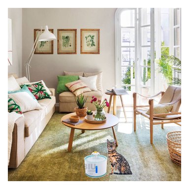 BEBEDERO PERRO Y GATO MA31414 FUENTE MODERNA TONO BLANCO CELESTE Y PAPEL REGALO RYBIU