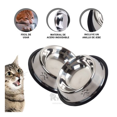 PLATO ACERO PERRO Y GATO MA31274 MASCOTA DISEÑO HUELLAS TALLA XS RYBIU