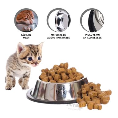 PLATO ACERO PERRO Y GATO MA31272 HUELLITAS MASCOTA TALLA S Y STICKERS RYBIU