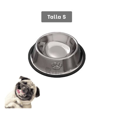 PLATO ACERO PERRO Y GATO MA31272 VERSÁTIL CON FORMA HUELLA TALLA S Y PAPEL REGALO RYBIU