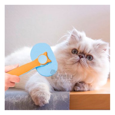 CEPILLO GATO RYBIU MA29961 CAT MANGO ERGONOMICO TONO NARANJA + STICKERS BOTON LIMPIEZA COLOR CELESTE