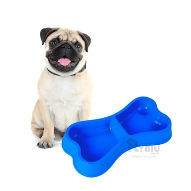 PLATO PERRO Y GATO MA31295 DUO COMPACTO HUESO COLOR AZUL Y STICKERS RYBIU