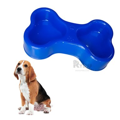 PLATO PERRO Y GATO MA31295 DOBLE FORMA HUESO DELGADO PET COLOR AZUL RYBIU