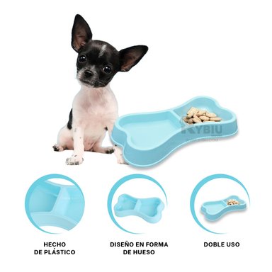 PLATO PERRO Y GATO MA31296 RESISTENTE PET DOBLE CELESTE Y PAPEL REGALO RYBIU