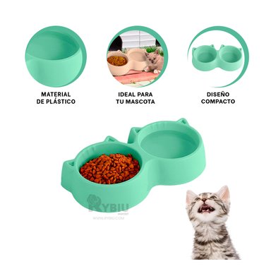 PLATO GATO MA31286 DOBLE COMPARTIMIENTO VERDE Y AGENDITA RYBIU - 2