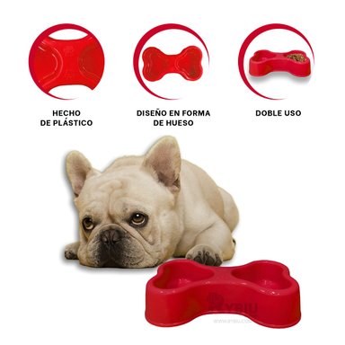 PLATO PERRO Y GATO MA31297 RESISTENTE PET DOBLE ROJO Y PAPEL REGALO RYBIU