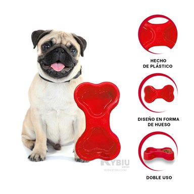 PLATO PERRO Y GATO MA31297 DUO COMPACTO HUESO COLOR ROJO Y STICKERS RYBIU