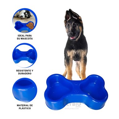 PLATO PERRO Y GATO MA31295 DUO COMPACTO HUESO COLOR AZUL Y STICKERS RYBIU