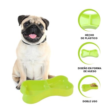 PLATO PERRO Y GATO MA31294 DOBLE FORMA HUESO ANCHO PET COLOR VERDE RYBIU - 3