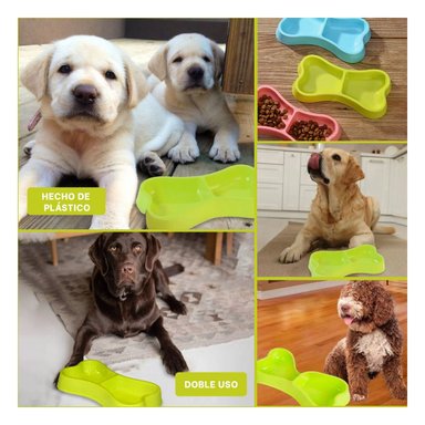 PLATO PERRO Y GATO MA31294 DOBLE FORMA HUESO ANCHO PET COLOR VERDE RYBIU - 5