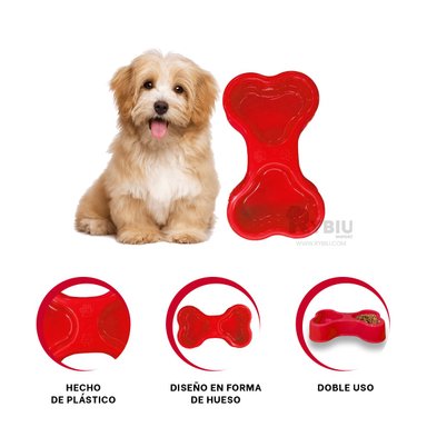 PLATO PERRO Y GATO MA31297 DOBLE COMPARTIMIENTO PET ROJO Y AGENDITA RYBIU