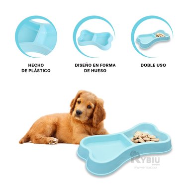PLATO PERRO Y GATO MA31292 DOBLE FORMA HUESO ANCHO MASCOTA COLOR CELESTE RYBIU
