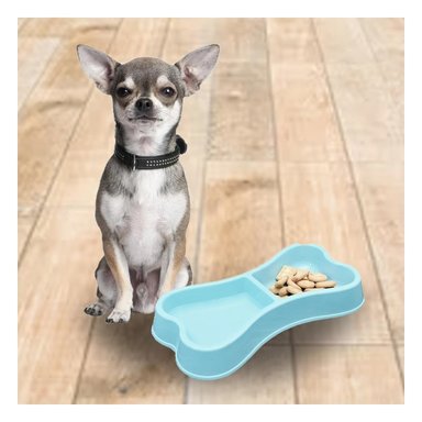 PLATO PERRO Y GATO MA31292 DOBLE FORMA HUESO ANCHO MASCOTA COLOR CELESTE RYBIU - 2