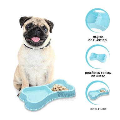 PLATO PERRO Y GATO MA31292 DUO COMPACTO HUESO COLOR CELESTE Y STICKERS RYBIU
