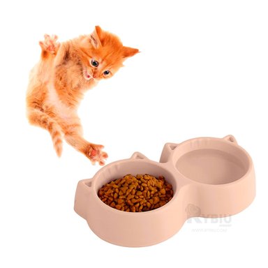 PLATO GATO MA31284 DOBLE COMPARTIMIENTO CREMA Y AGENDITA RYBIU