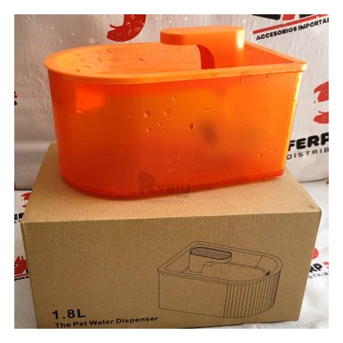 BEBEDERO PERRO Y GATO MA31423 FUENTE ERGONÓMICO Y COMODA COLOR NARANJA Y STICKERS RYBIU