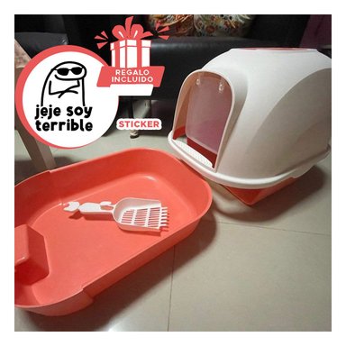 ARENERO GATO RYBIU MA30915 CERRADO CON BANDEJA COLOR ROJO + STICKERS