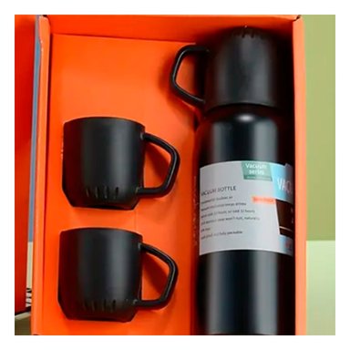 TERMO RYBIU CO32131 ACERO 500ML DURADERO AL CALOR INCLUYE 3 TAZAS NEGRO