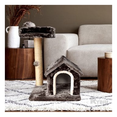 CASA GATO MA31119 RYBIU GYM FELINO DE DOBLE PISO TONO GRIS Y PAPEL DE REGALO