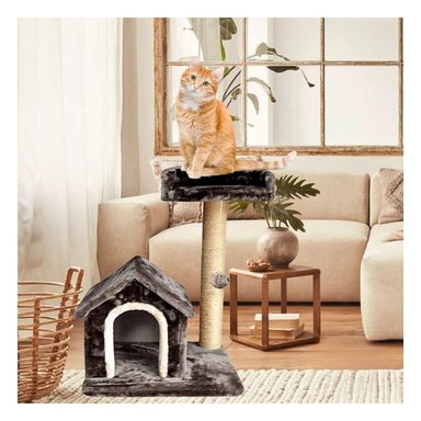 CASA GATO MA31119 RYBIU GYM FELINO DE DOBLE PISO TONO GRIS Y PAPEL DE REGALO - 2