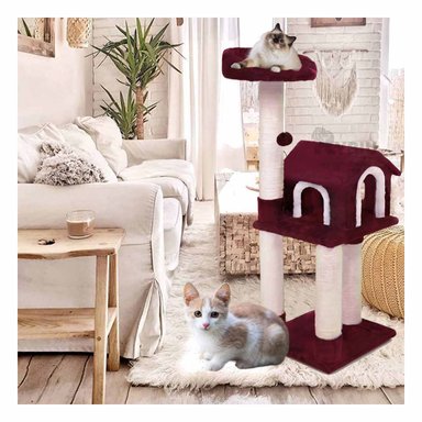 GIMNASIO GATOS MA31128 RYBIU CASA ESPACIOSO DE 3 PISOS EN COLOR GUINDA