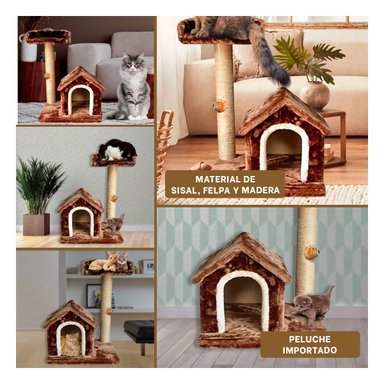 GIMNASIO GATOS MA31121 RYBIU EN FORMA DE CASA DE DOS PISOS DE COLOR MARRON - 5