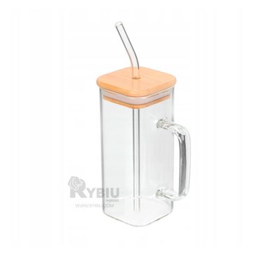 VASO RECTANGULAR CON TAPA Y SORBETE 350ML TRANSPARENTE