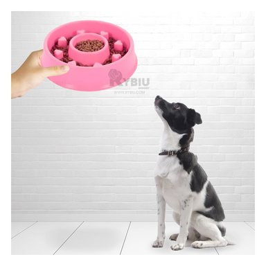 PLATO PERRO Y GATO MA31305 DURADERO CIRCULAR COLOR ROSADO Y STICKERS RYBIU