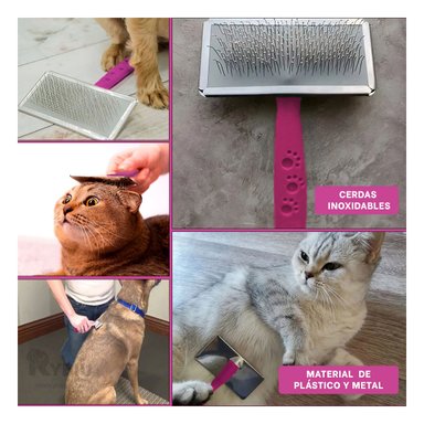PEINE PERRO Y GATO RYBIU MA31232 CEPILLO CON MANGO DOCIL XL FUCSIA + STICKERS