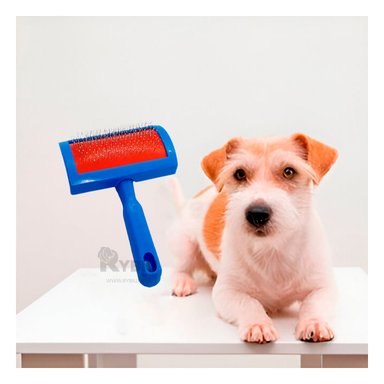 PEINE PERRO RYBIU MA31220 DE AGARRE COMODO AZUL + STICKERS