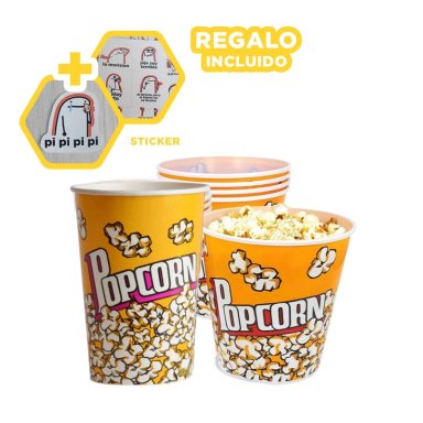 CUBETA ENVASE DE POPCORN DELGADO AMARILLO Y+REGALO STICKERS