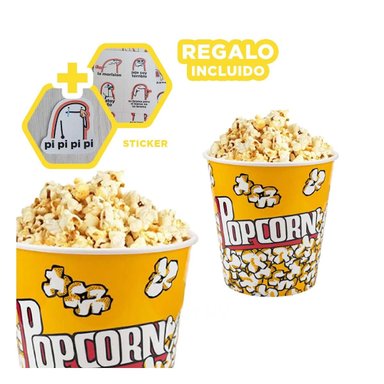 CUBETA ENVASE DE POPCORN MEDIANO AMARILLO Y+REGALO STICKERS