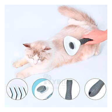 PEINE PERRO Y GATO RYBIU MA31213 ERGONOMICO Y SUAVE PARA PELUSA PLOMO + STICKERS