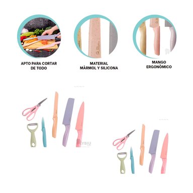 SET RYBIU ERGONÓMICO COCINA EN MULTICOLOR + REGALO AGENDITA CO30464 MÁRMOL 6 PIEZAS