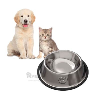 PLATO ACERO PERRO Y GATO MA31271 BASE JEBE ANTIDEZLIZANTE EN TALLA M Y PAPEL REGALO RYBIU