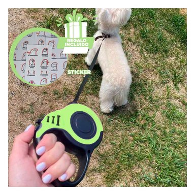 SOGA PERROS MA31385 RYBIU PETS 5M ESTIRABLE EN TONO VERDE Y+STICKERS
