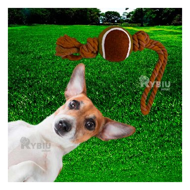 JUGUETE PERRO SOGA PARA MORDER NO TOXICA CON PELOTA TENNIS MARRÓN MA31356 RYBIU