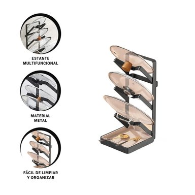 ORGANIZADOR RYBIU CO29880 ACERO INOXIDABLE NEGRO TAPAS OLLAS Y CUCHARAS - 3