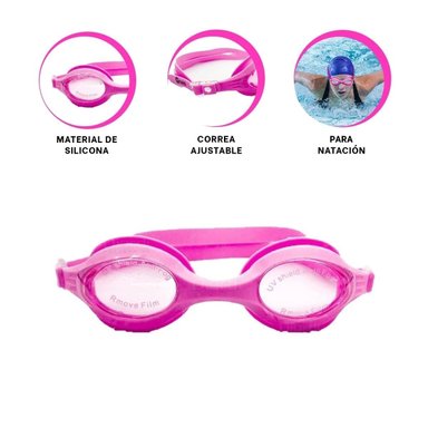 LENTES NATACIÓN RYBIU MG-F268A CLASES PISCINA ROSADO - 3