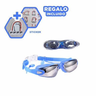 LENTES NATACIÓN RYBIU MG-HN72A AJUSTABLES AZUL + REGALO STICKERS