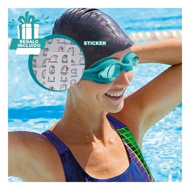 LENTES NATACIÓN RYBIU MG-1600 PROTECTORES CELESTE + REGALO STICKERS