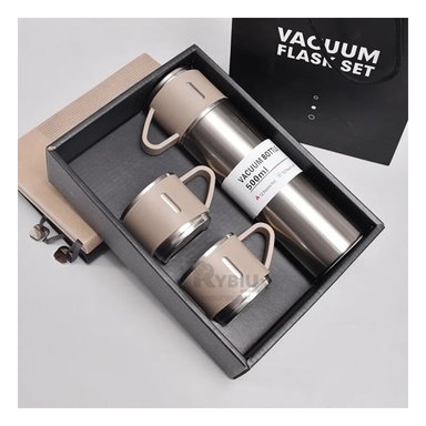 TERMO RYBIU CO30482 ACERO INOXIDABLE PRACTICO POTES MARRÓN + REGALO STICKERS